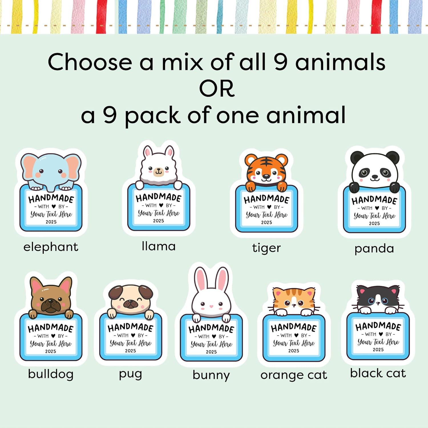 Cute Animal Cotton Sewing Label Pack, Custom Fabric Labels for Handmade Items – Personalized Tags for Quilts, Sewing, Crochet – Sew On or Iron On – Small Business Branding Tags