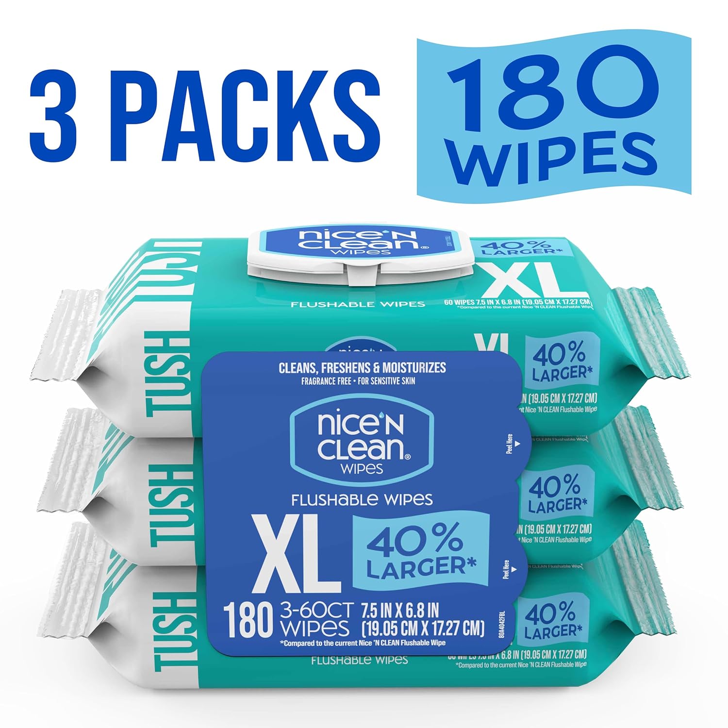 Nice 'N CLEAN Extra Large Flushable Wipes | 40% Larger Wipes | 6.8" x 7.5" Unscented XL Adult Wet Wipes | Septic and Sewer Safe | Fragrance Free, Hypoallergenic, Plant Based | 180 Butt Wipes - Image 10