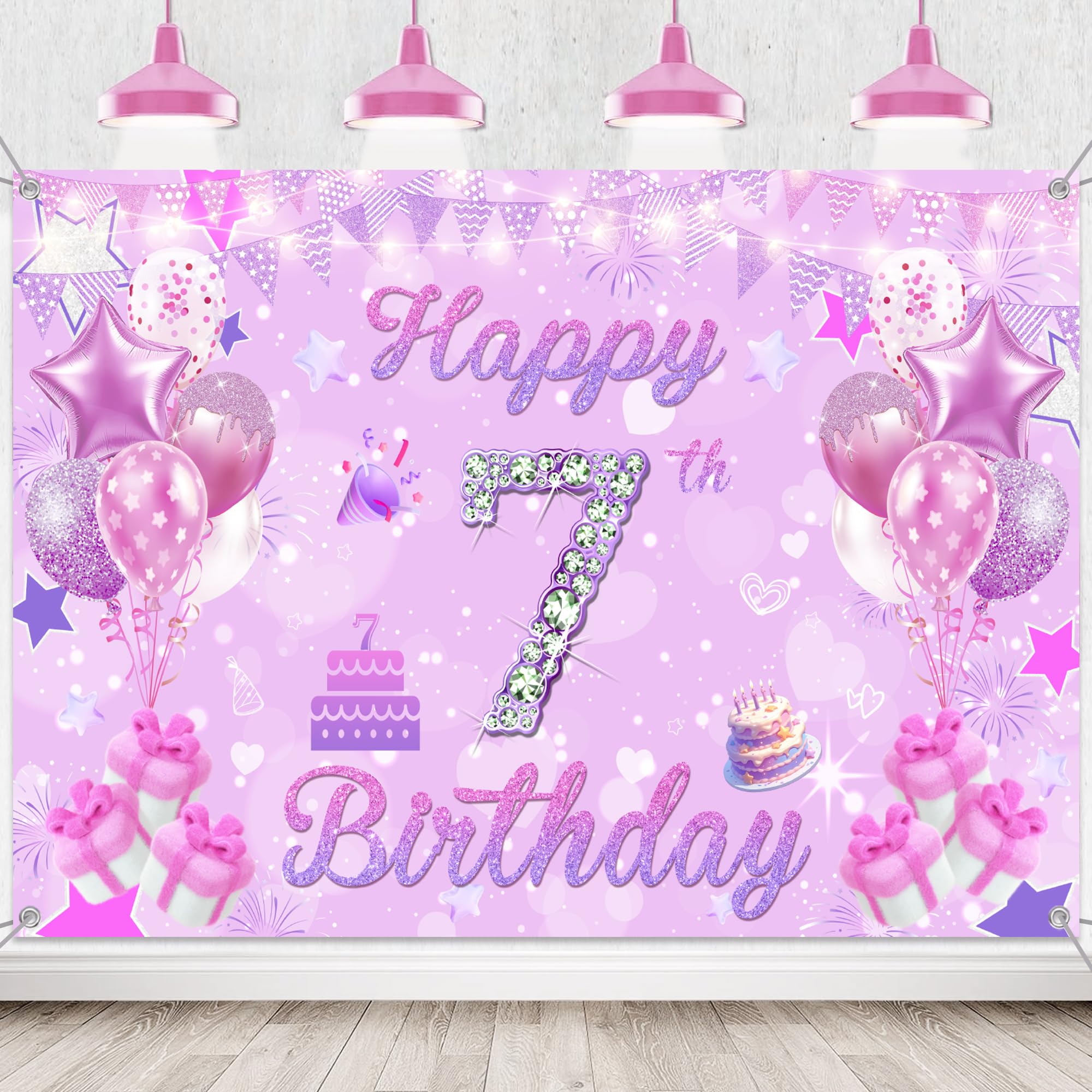 7th Birthday Decorations Banner Backdrop, Happy 7 Years Old Party