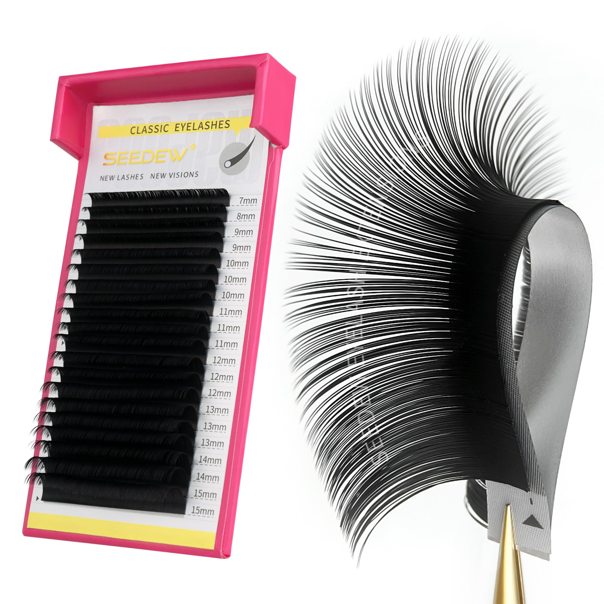 Classic Individual Eyelash Extensions, New Upgraded 20 Rows/Tray MIX7-15mm DD Curl 0.07mm, Single Natural Soft Lashes Grafting for Lash Artist Beauty Salon(Matte Black-0.07-DD-MIX7-15mm)