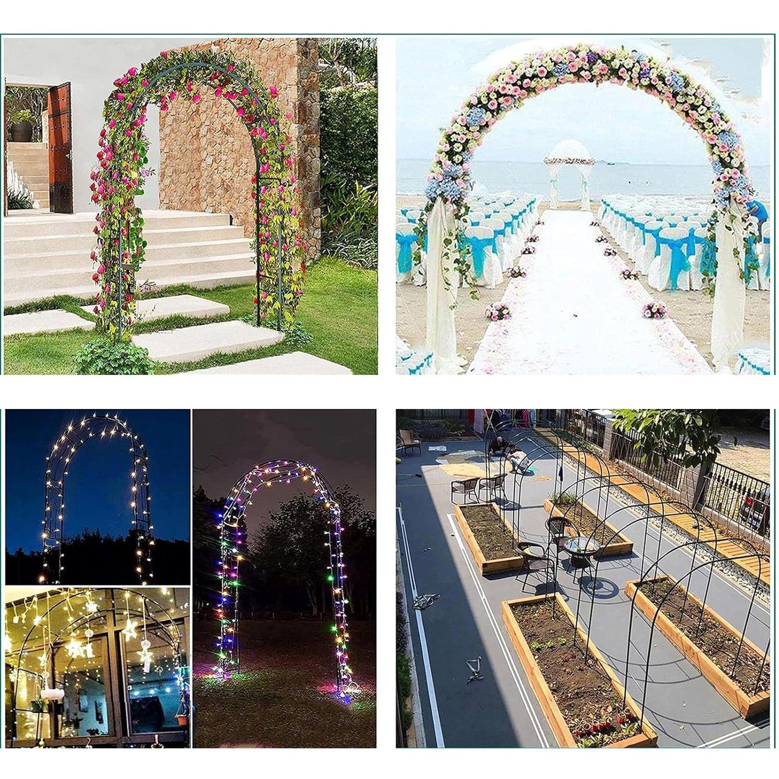 Arcos de jardín para plantas, arco de jardín de metal para vides, rosas y verduras, arco de boda blanco, 2,4 x 2,5 x 0,4 m, decoración al aire libre para eventos de jardín