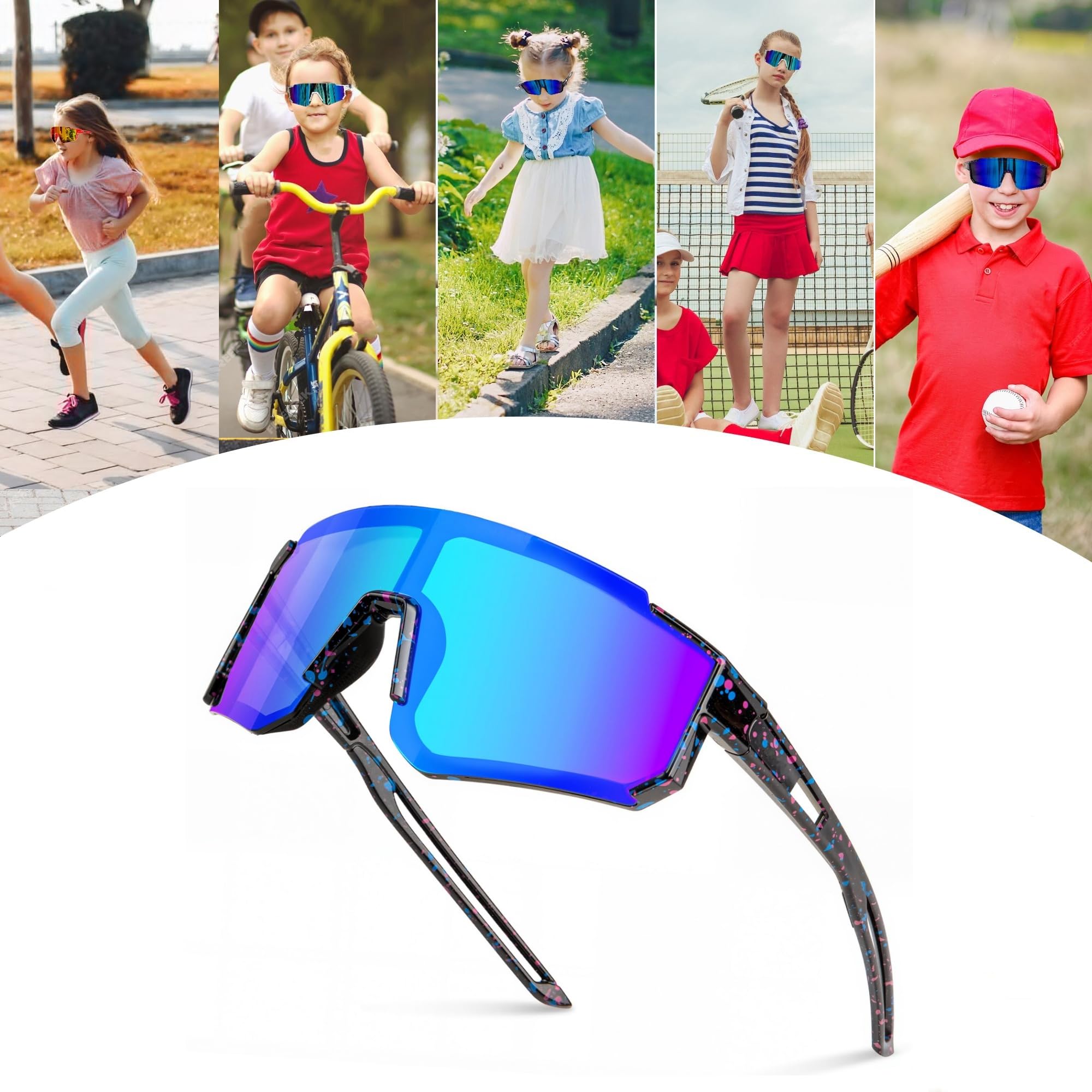 Gafas Ciclismo Niño, Gafas de Sol Infantiles, Gafas de Bicicleta para Niños, Protección UV 400 para Niños y Niñas para Deportes Al Aire Libre, Ciclismo, Tenis, Running