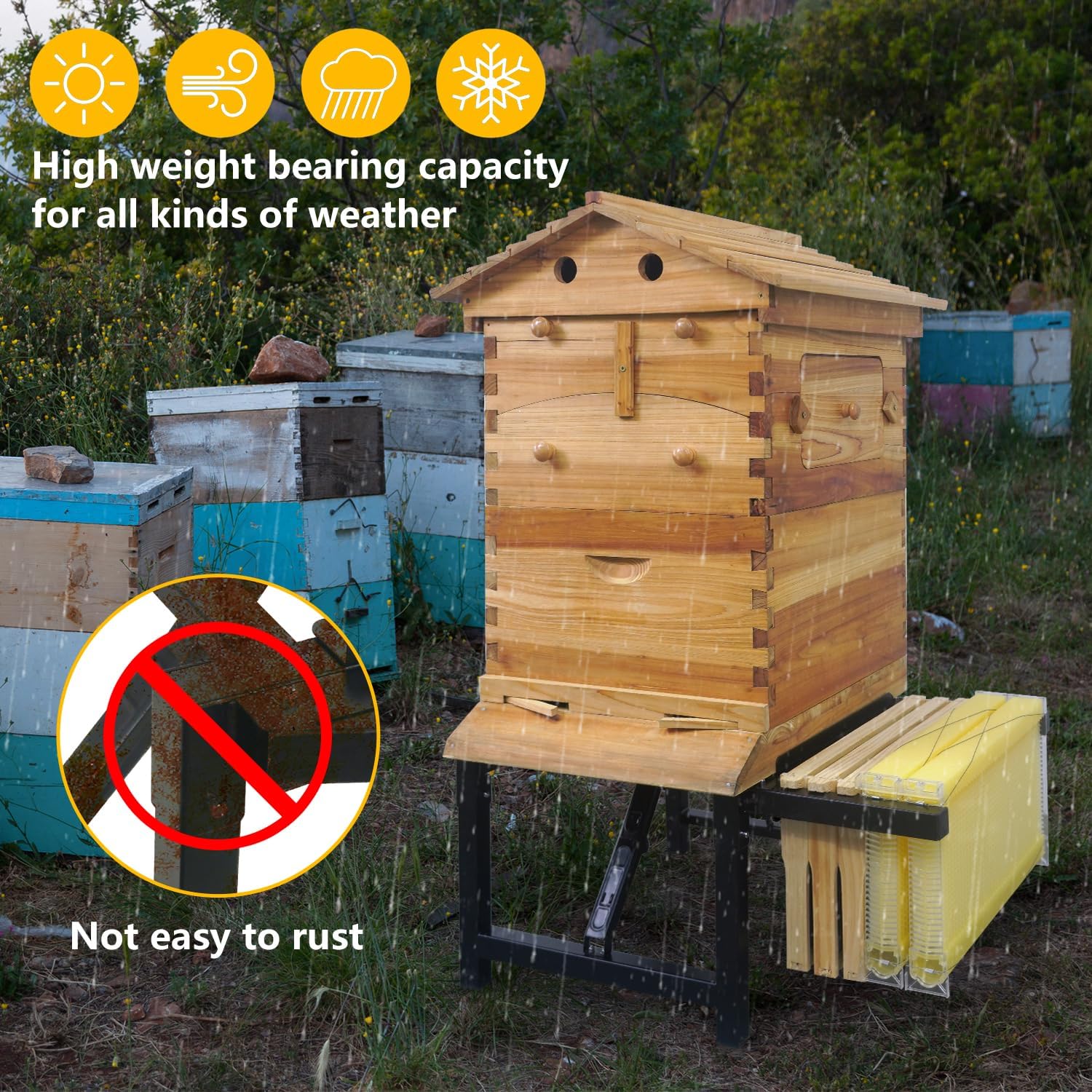 Adjustable Metal Hive Stand Black Metal Bee Hive Stand for 10 Frame Langstroth Hives Bee Keeper Hive Stand Load Capacity 100kg - Image 4