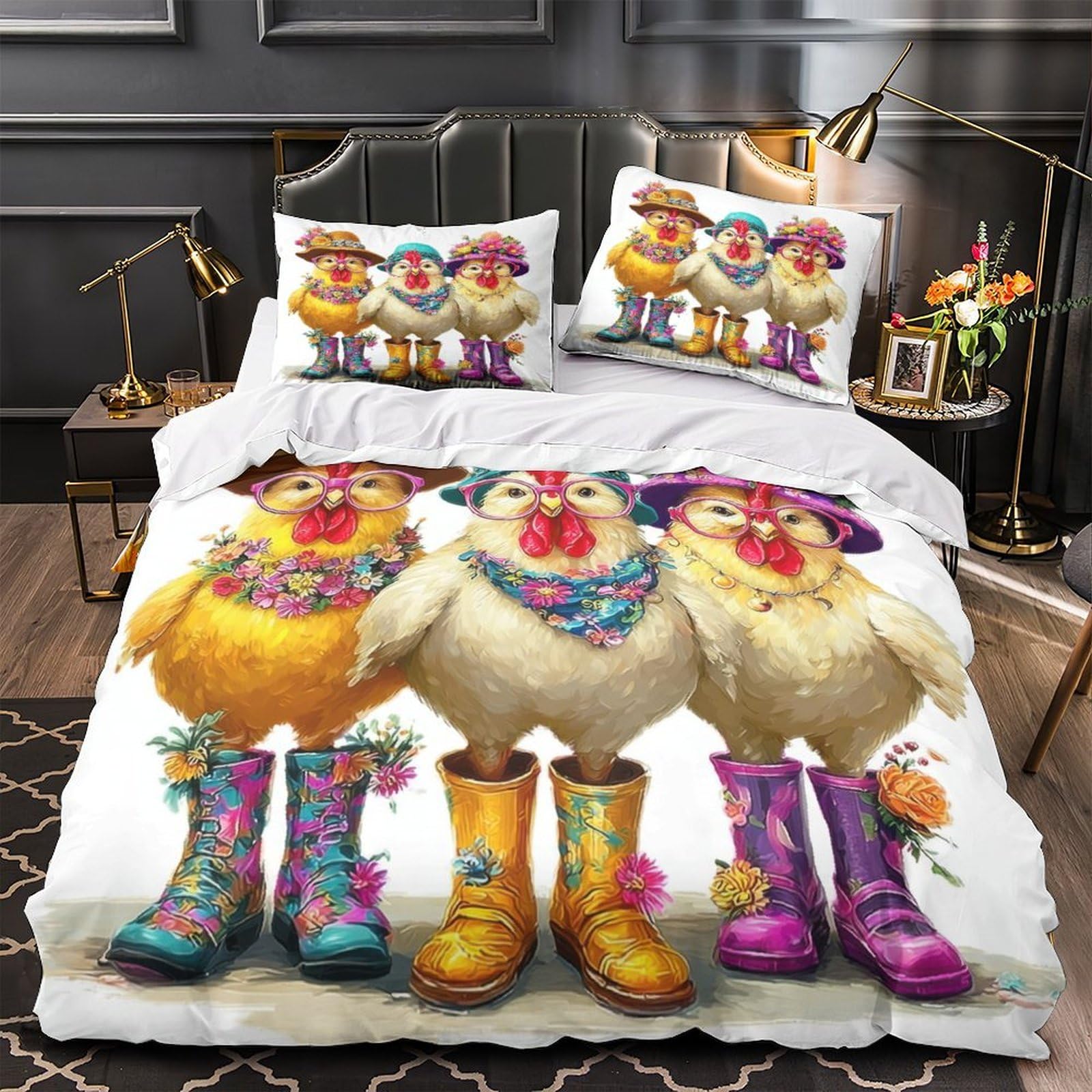 Parure de lit oiseau coloré en microfibre housse de couette single avec taie d'oreiller