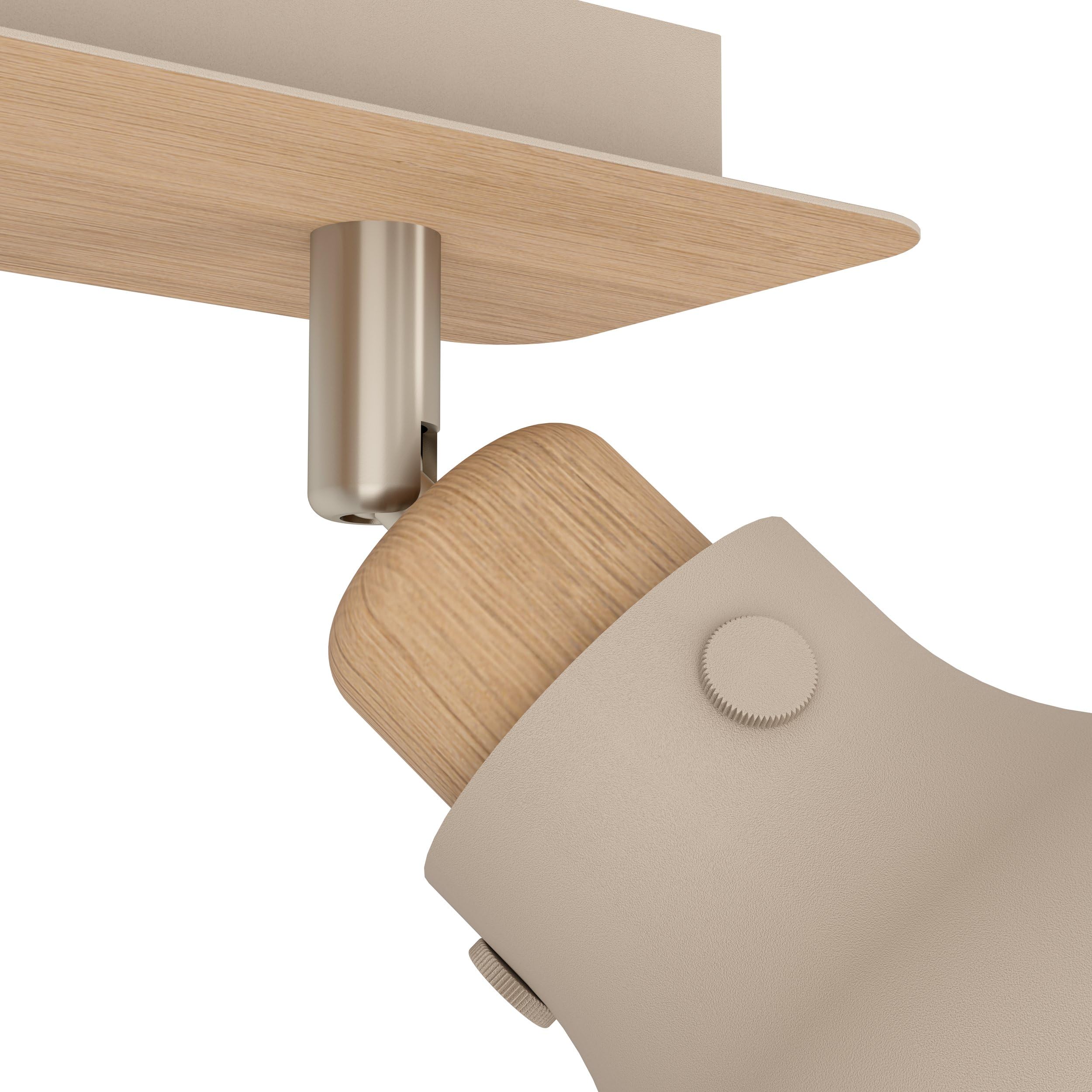 EGLO Deckenstrahler Arrecife, 3-flammige Deckenlampe mit schwenkbaren Spots | Deckenleuchte aus Metall in Sandfarben und natürlichem Holz in Eiche, Deckenspot mit E27 Fassung