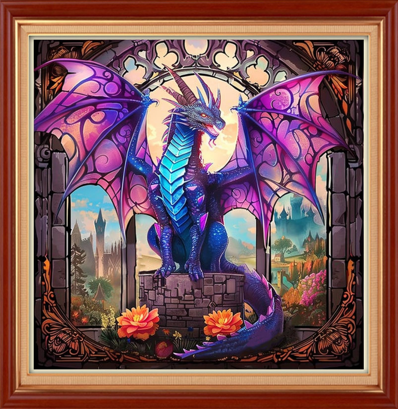Joyhoor Stamped Cross Stitch Kits for Beginners Needlepoint Kits for Adults Embroidery Kits 11CT Counted Cross Stitch Kits Printed Embroidery Pattern-Colorful Wing Dragon 18x18 inch