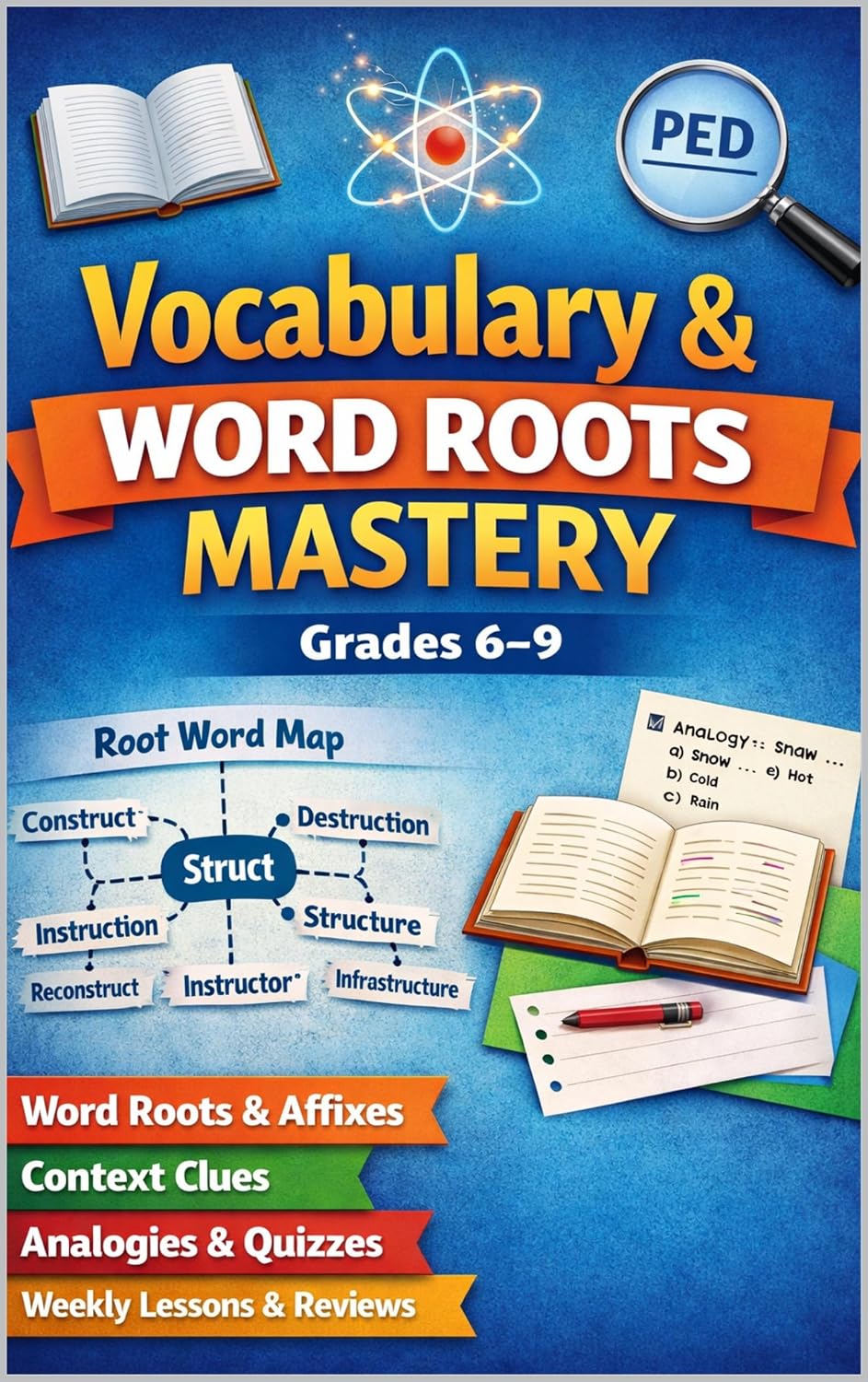 VOCABULARY & WORD ROOTS MASTERY Grades 6–9 : Greek & Latin Roots • Prefixes & Suffixes • Context Clues Analogies • Weekly Practice • Cumulative Reviews      Kindle Edition