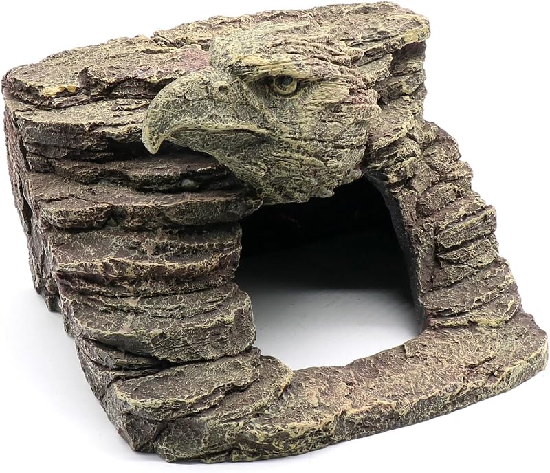 Caverna de Resina em Formato de Águia para Répteis, Anfíbios e Aquários relaqcc – 22,86 x 22,86 x 17,53 cm