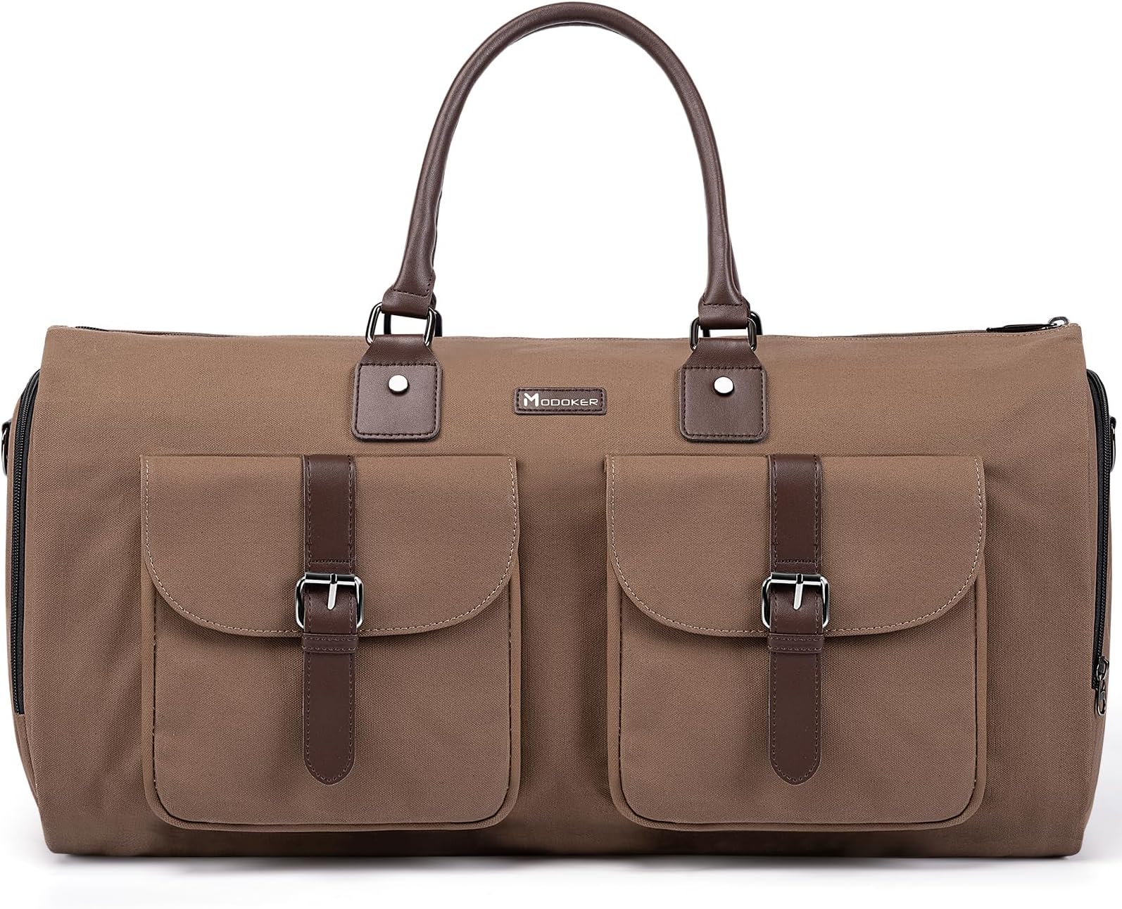 Convertible Weekender Bag - Canvas Duffle Bags for Travel with Hanging Feature, Brown