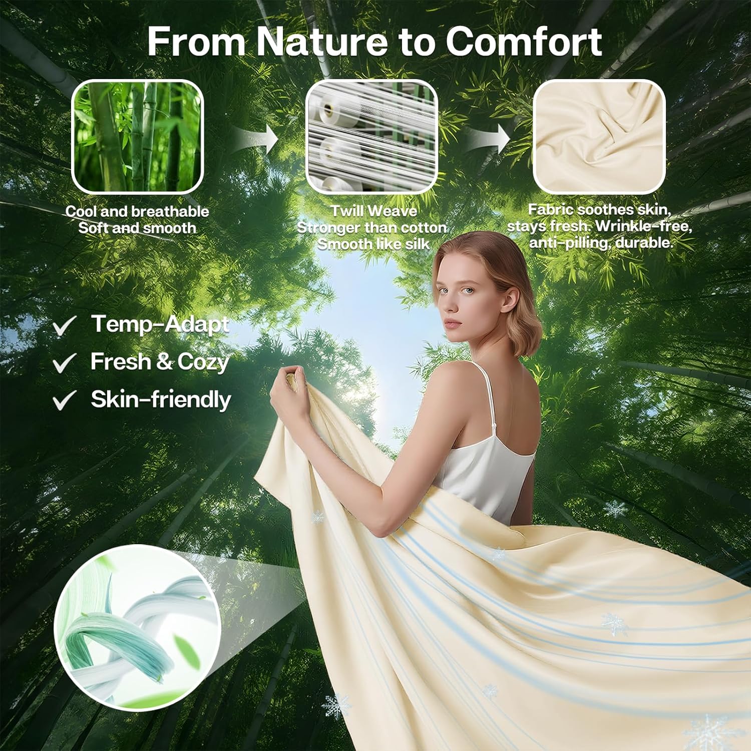 MR&HM King Fitted Sheet Only, Ultra-Soft Rayon Derived from Bamboo & Polyester Blend, Silky & Breathable, 15" Deep Pocket with Elastic Straps, Cooling Fitted Sheet for Hot Sleepers, Cream