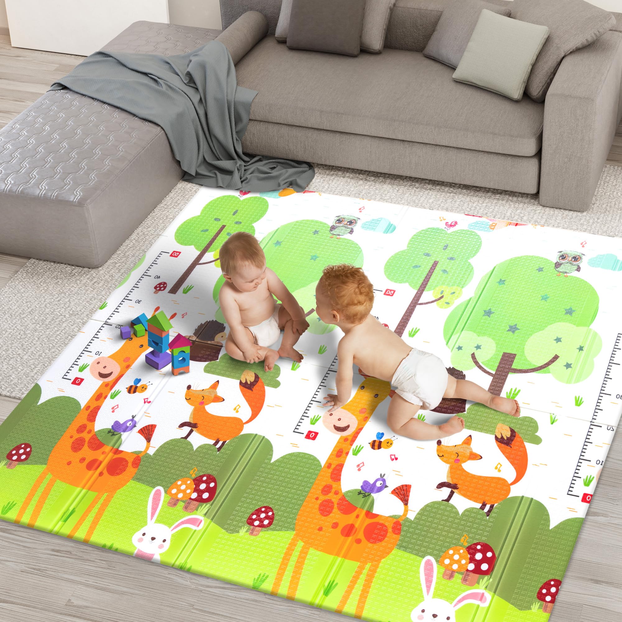 kidoola Reversible Large Baby Play Mat | Soft Playmat for Baby's Crawling, Tummy Time | Thick Floor Mats for Children, Toddlers & Babies | Play Mats for Floor in Bedroom, Nursery & Playroom (Style 1)