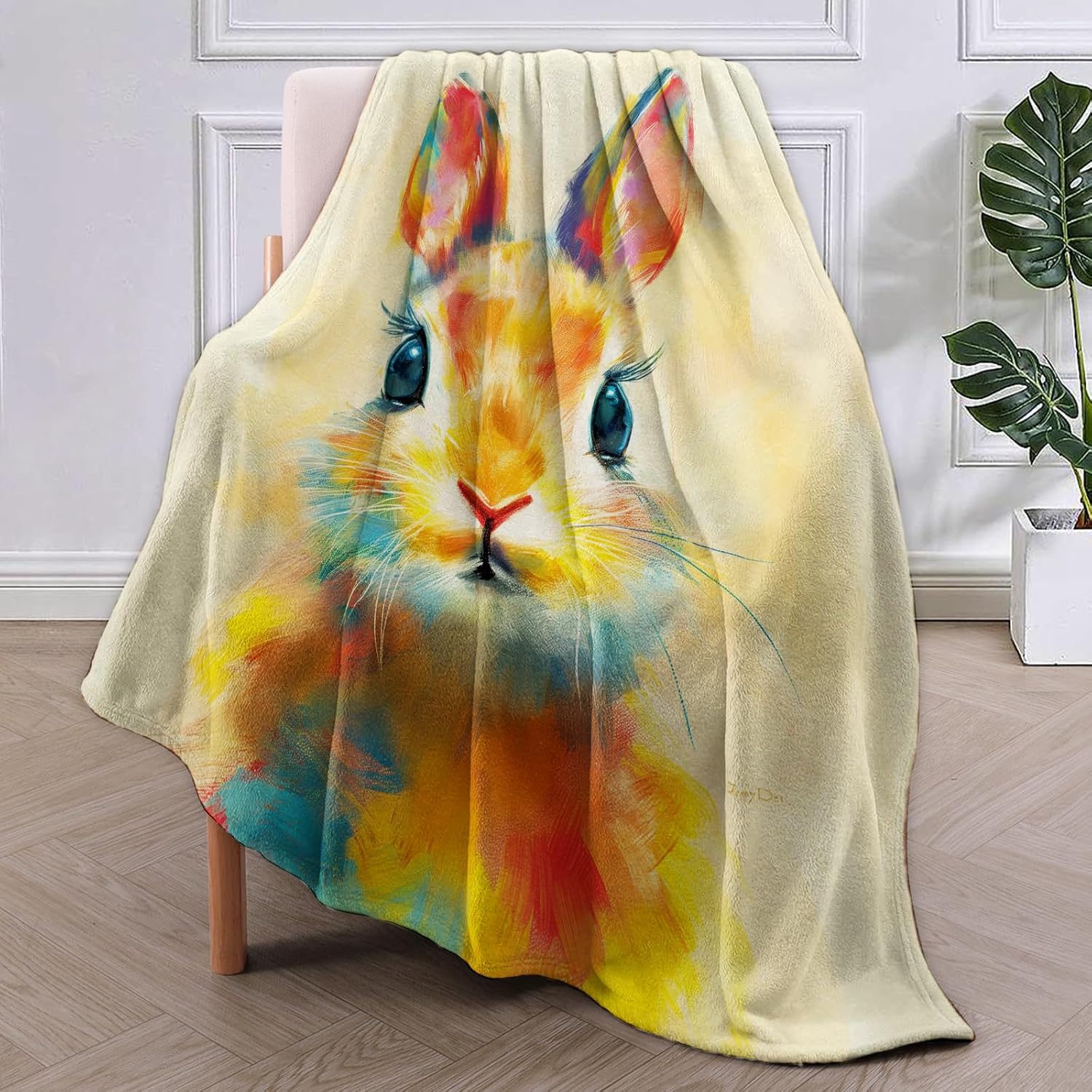 Cute Bunny Blanket, Colorful Rabbit Flannel Throw Blankets,Soft Warm Lightweight Cozy Plush Animal Throws for Bedroom Sofa Home Decor Gifts for Women Girls 50"x60"