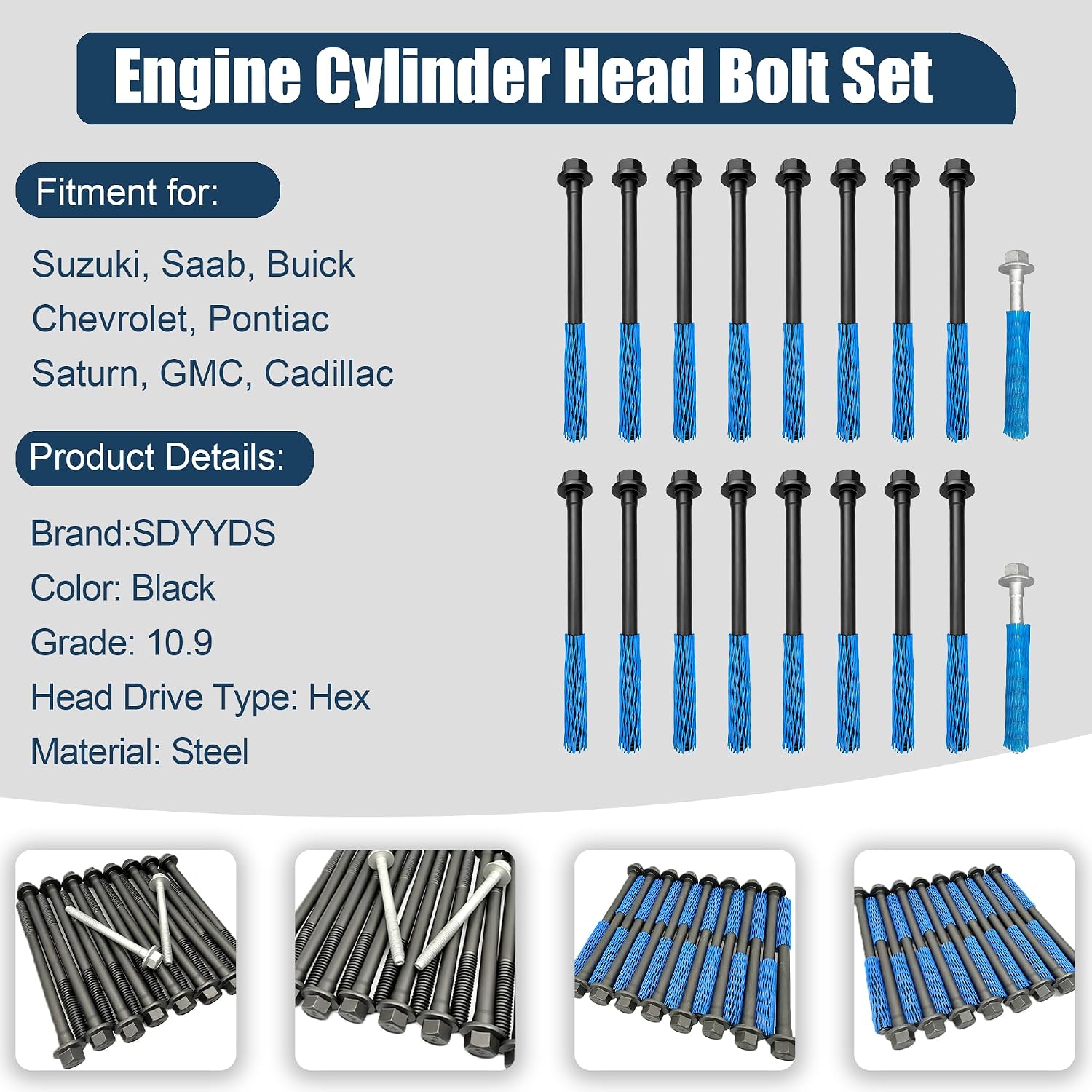 16+2 Pcs Engine Cylinder Head Bolt Set Compatible with Buick Cadillac Chevy GMC Saab Suzuki Saturn Pontiac 3.0L 3.6L V6 Models – Replace ES72274 11518863