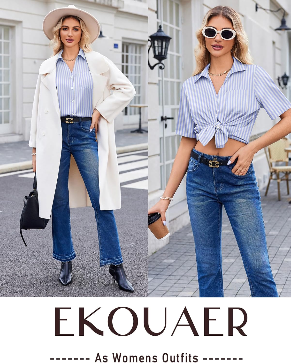 Ekouaer Silk Pajamas for Womens Set 2 Piece Satin Pjs Soft Button Down Sleepwear Wide Leg Long Pants with Pockets - Image 4