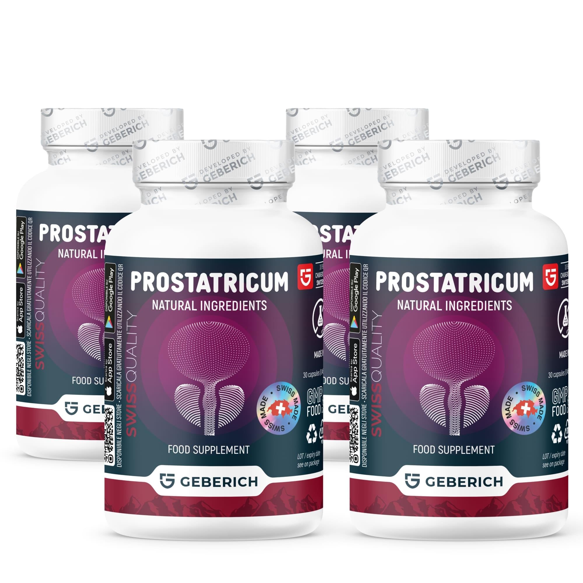 (4 Pacchi) Capsule PROSTATRICUM | Supporto delle Vie Urinarie | Serenoa Repens 480mg + Echinacea 480mg | Supporto per la Prostata | con Ginkgo Biloba, Licopene e Zinco | 30 Capsule
