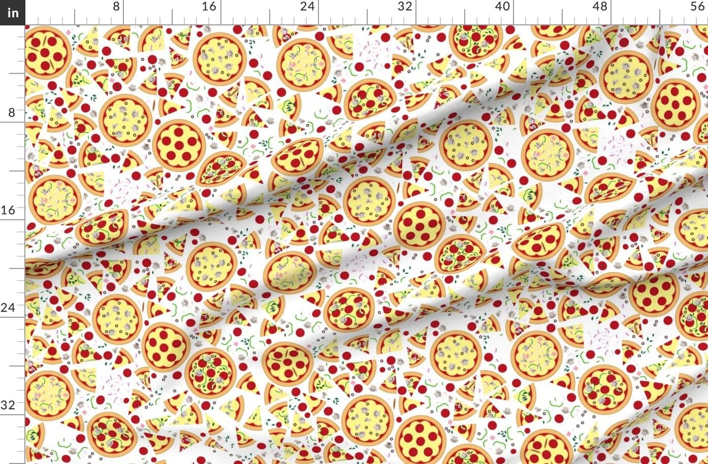 Spoonflower Fabric - Pizza Pepperoni Mushrooms Food Cheese Kids Party Printed on Organic Cotton Sateen Fabric by The Yard - Sewing Quilting Apparel Home Decor
