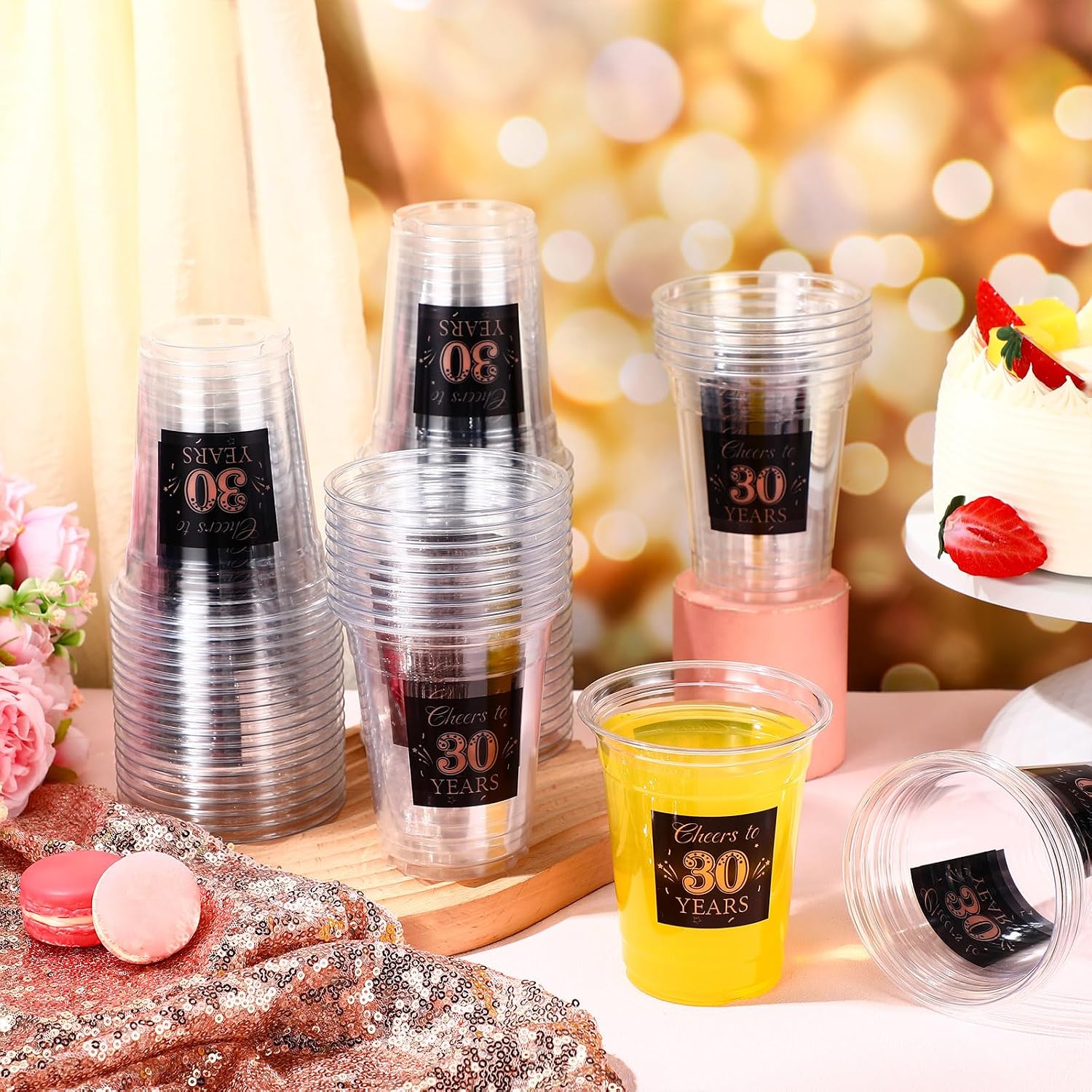 Amyhill 60 Pack 30th Birthday Decorations Cheers to 30 Years Plastic Cups Bulk 12 oz Rose Gold Disposable Clear Cups for Men Women Men Women 30th Birthday Anniversary Wedding Party Favors