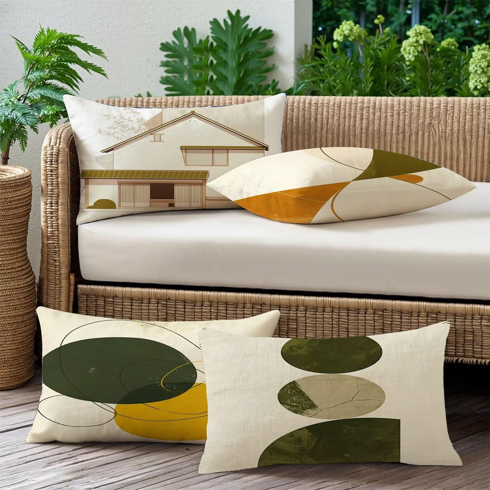 Generisch Outdoor Kissen Wetterfest 40x65cm Beige Dekokissen Kissenbezüge Geometrie Kissenhülle Sommer Sofakissen für Wohnzimmer Schlafzimmer Garten Dekorative 4er Set. R-2500