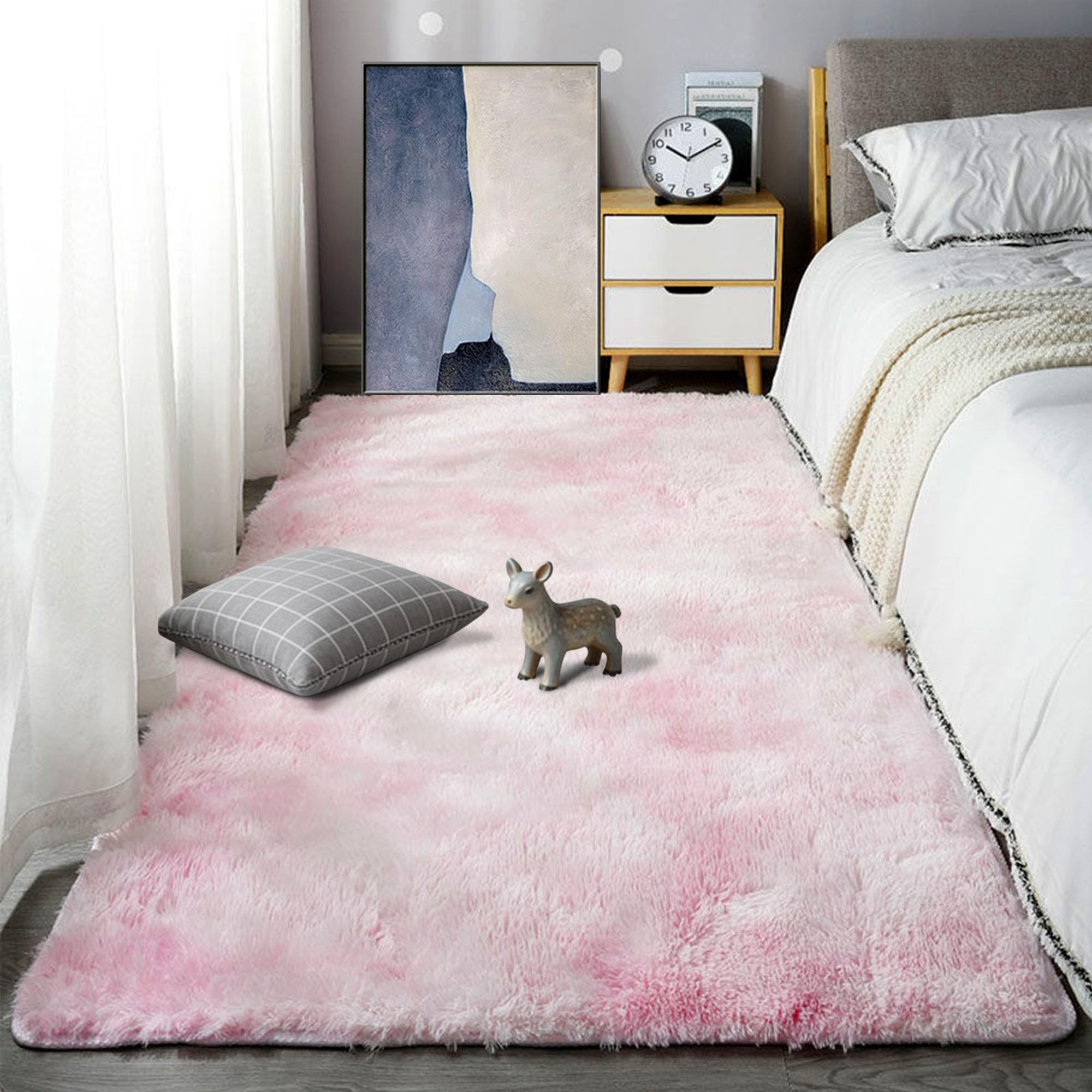 Tapis rose poudré lavable grand confort pour créer un cocon dans une chambre de fille