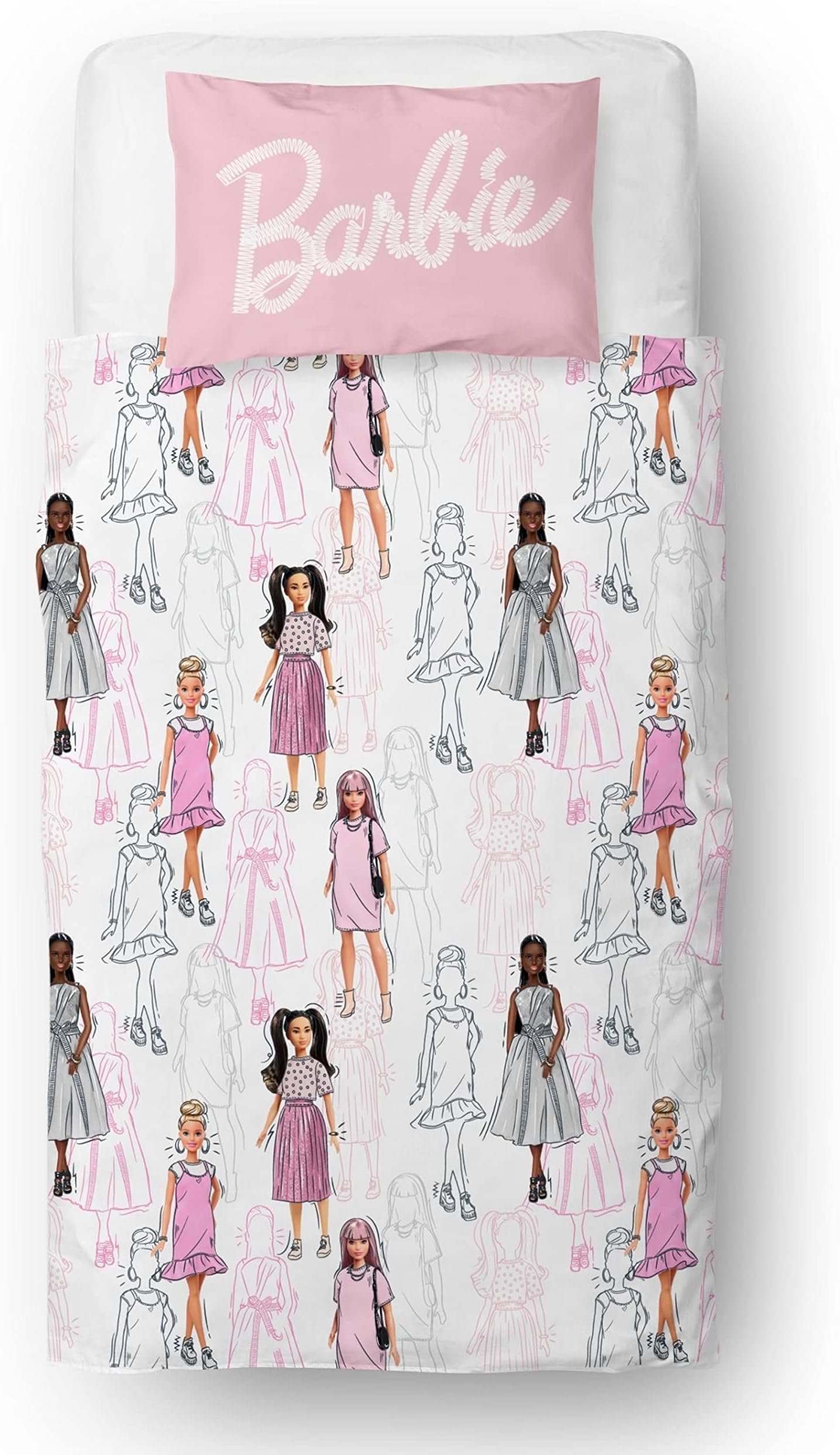Character World Barbie Official Single Childs Duvet Cover Set | Figures Design Reversible 2 Sided Bedding Including Matching Pillow Case Brands Polyester Single Quilt Cover