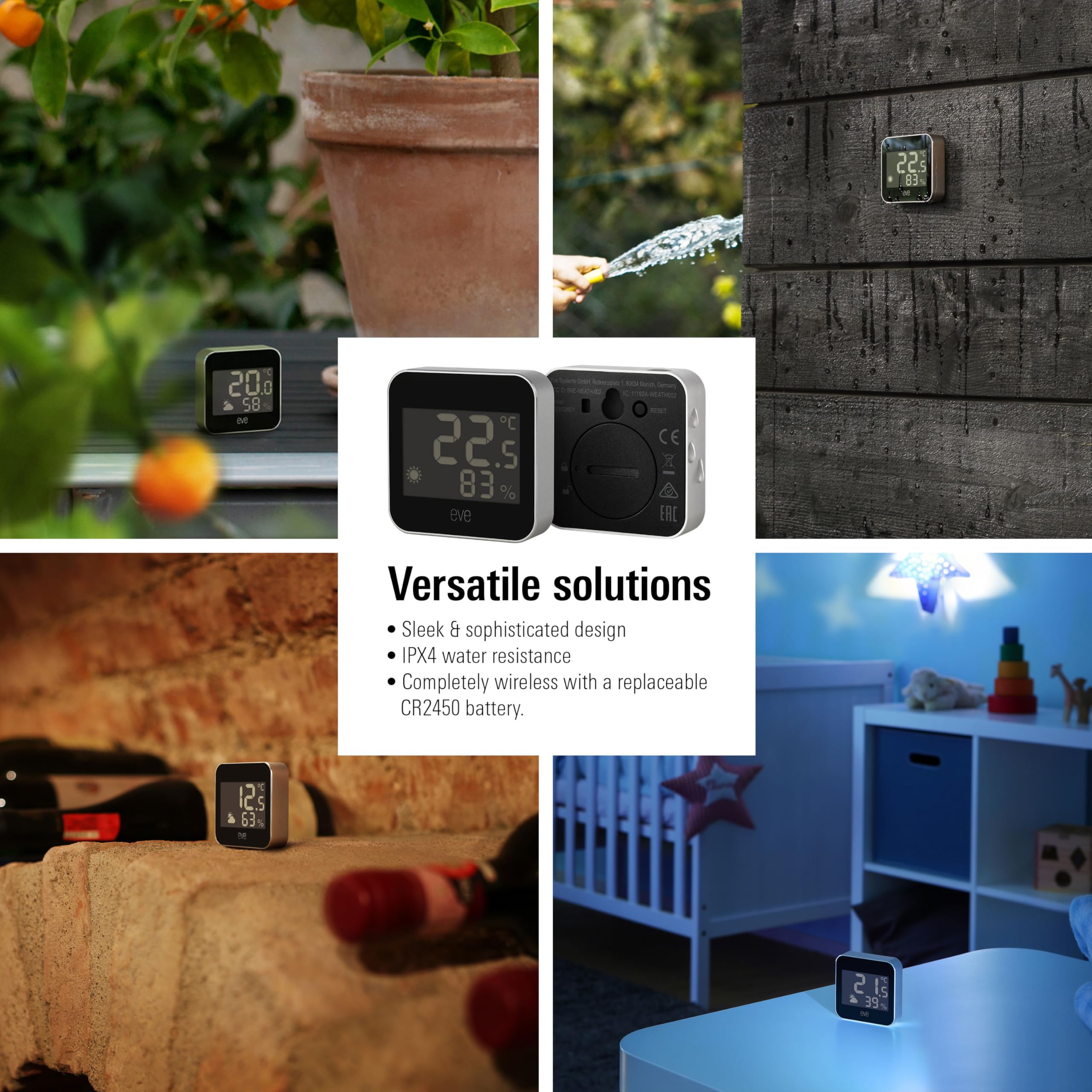 Eve Weather (Matter) – Stazione meteo intelligente per temperatura, umidità, tendenze meteo, resistenza all'acqua IPX4, accesso vocale tramite Google/Alexa/Siri, richiede un Thread Border Router