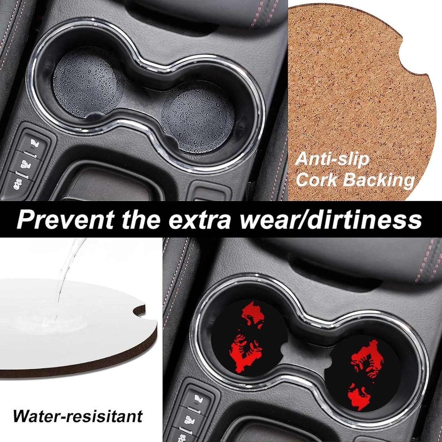 Flag Map of Albania Cute Car Coasters 2.56 Inch Absorbent Cup Holder for Drinks Auto Interior Accessories