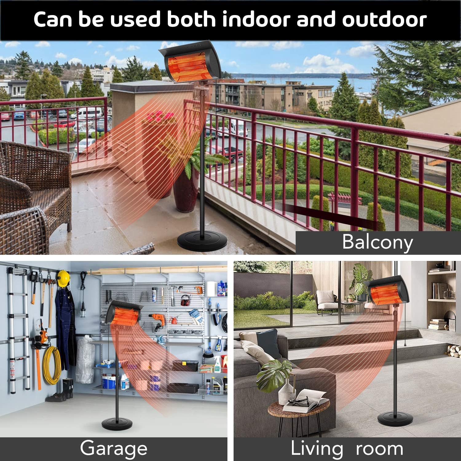 Simple Deluxe Patio Outdoor Balcony, Courtyard with Overheat Protection, 750W/1500W, 77 inch, Standing Heater-Black : Garden & Outdoor