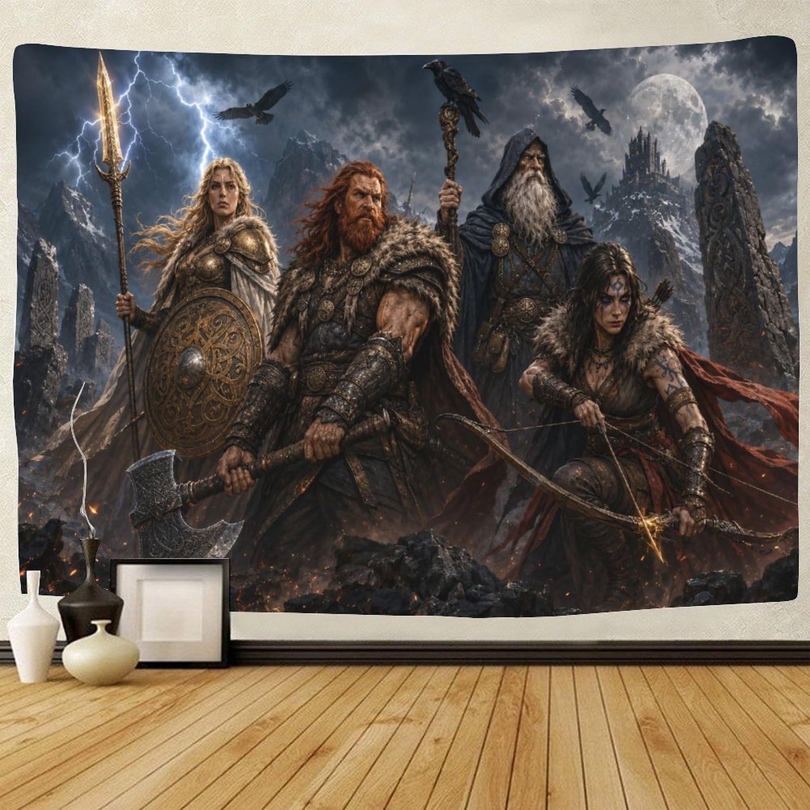 GPMNBCXZK Norse Mythology Viking Warriors Wall Hanging Decor 3D Print Wall Tapestry Tapestries Poster Curtain Bedroom College Dorm 70cmx100cm