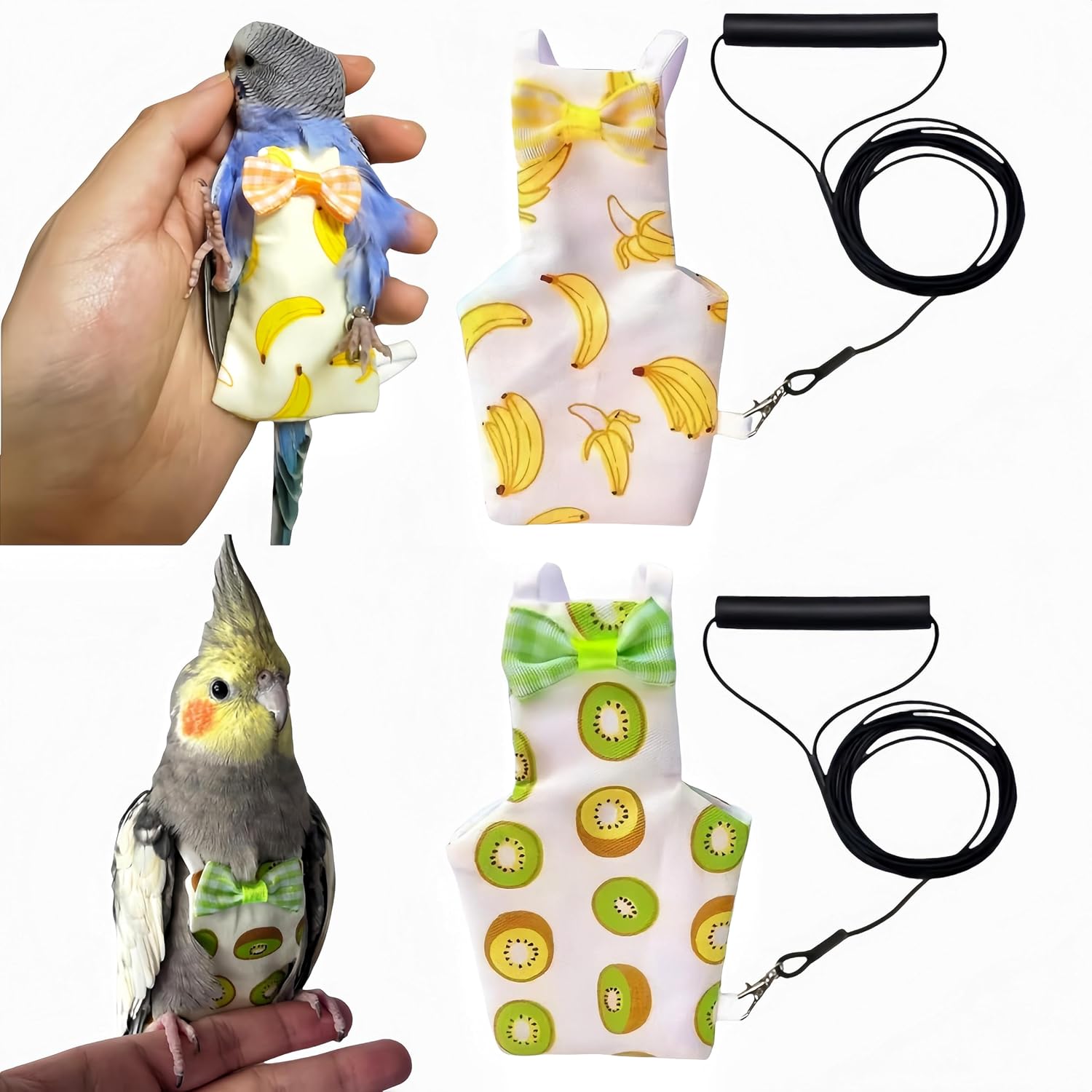 2Pcs Bird Diapers Bird Harness Flight Suits Diapers with 2Pcs 80 Inch Flying Leash Parrot Nappy Pigeon Pants Urine Wet Suit Costume for Cockatiel Conure Macaw Budgies...