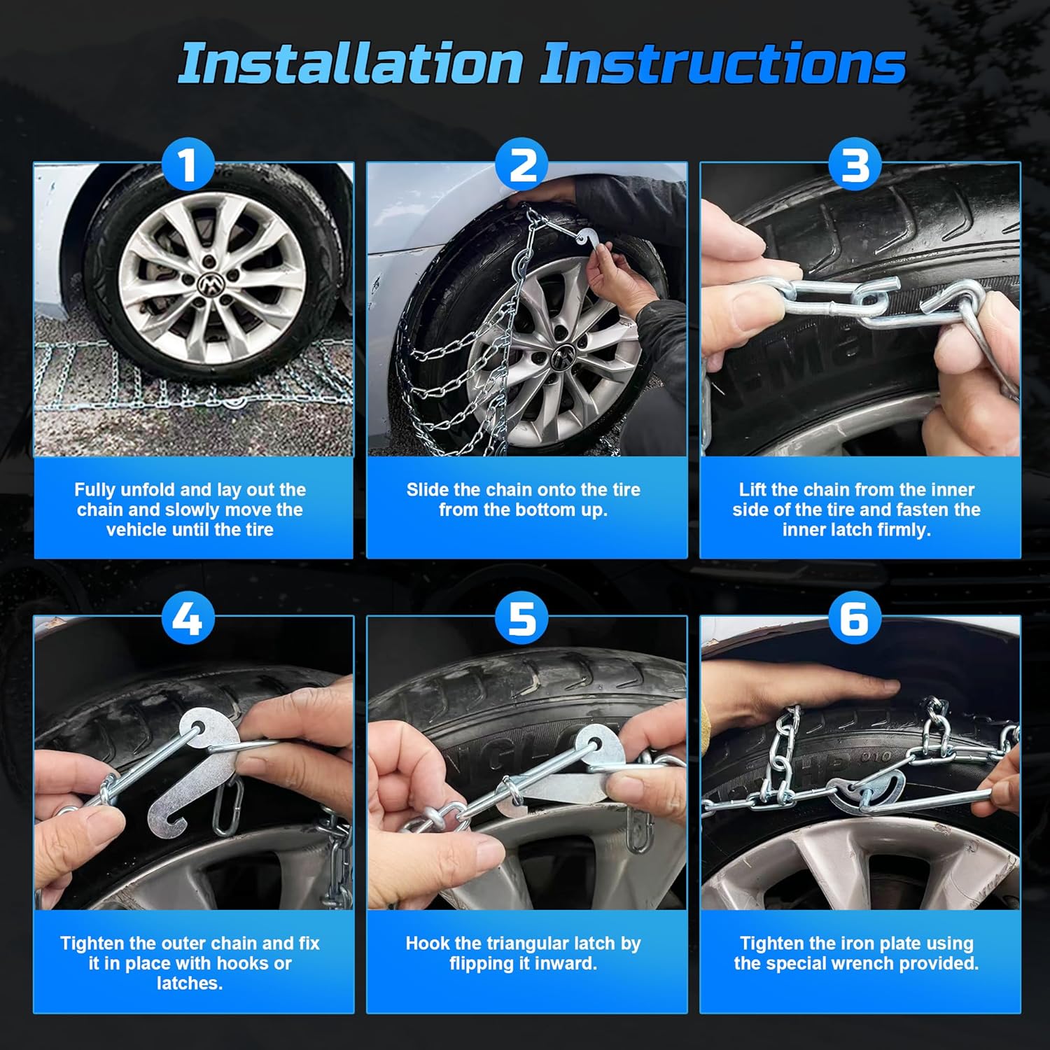 Automotive Tightening Snow Chains Tire Chains for Tire Set of 2 With Gloves Winter Accessories SUV Trucks Pickup Winter Emergency Traction 1150 Large