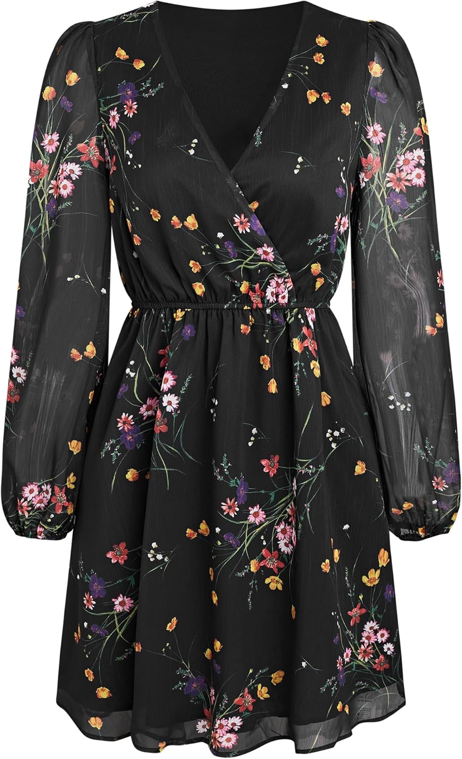 CUPSHE Women's Mini Dresses Casual Spring V Neck Chiffon Long Peasant Sleeves Flowy Spring Dress - Image 5