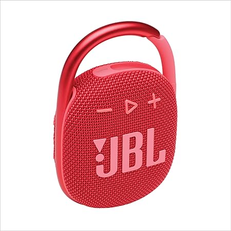 JBL Clip 4, Wireless Ultra Portable Bluetooth Speaker, JBL Pro Sound, Integrated Carabiner, Vibrant Colors with Rugged Fabric Design, Dust & Waterproof, Type C (Without Mic, Red)