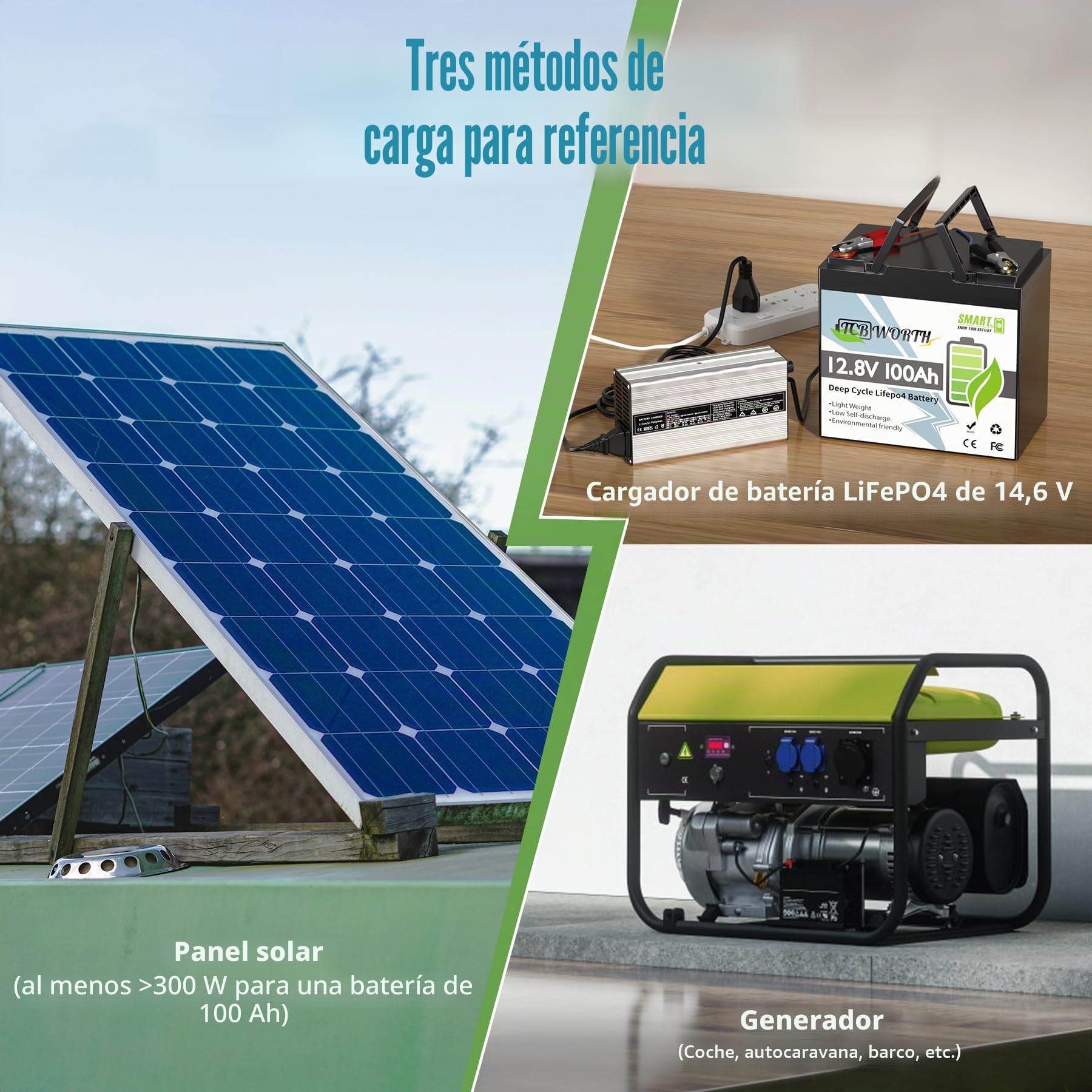 TCBWORTH Bateria Litio 12V 100Ah Bluetooth Batería LiFePO4, 15000+ Ciclo Profundo, Protección Contra Bajas Temperaturas, para Autocaravana, Sistema Placa Solar, Barco, Hogar, Kit Solar, Camping