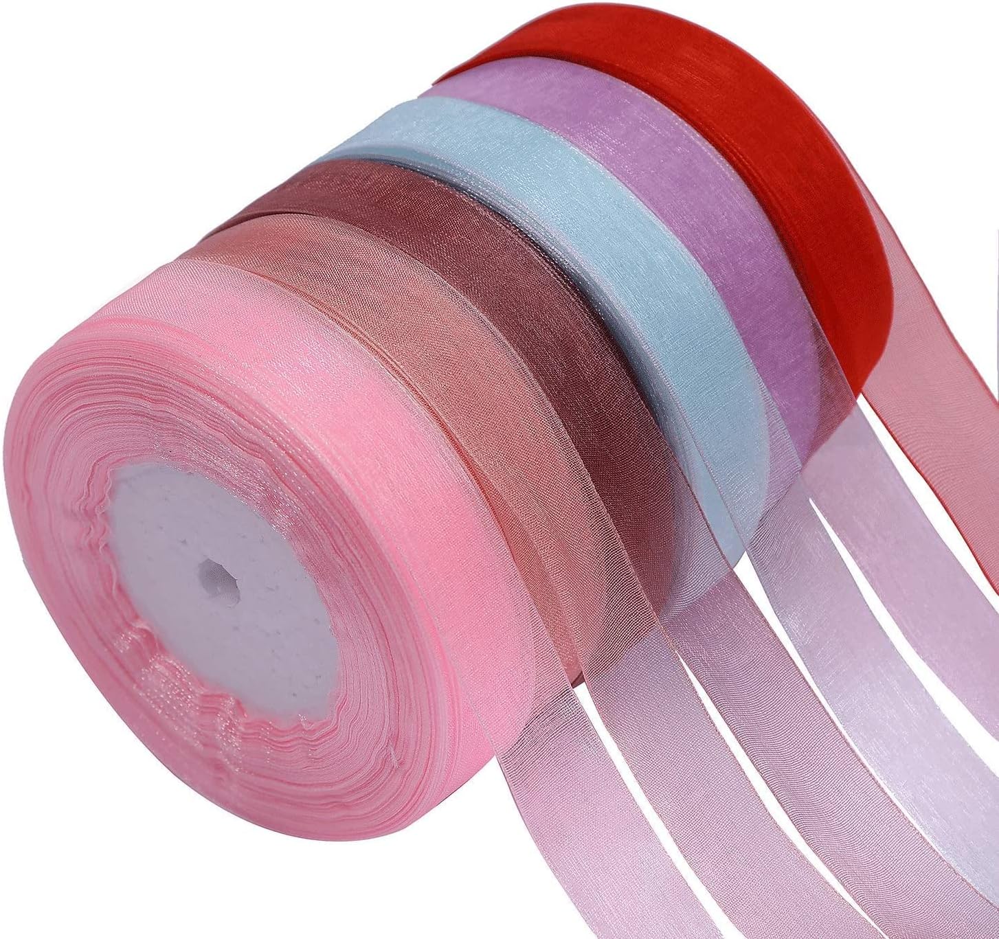 Bells&Whistles 6 Rollssheer Chiffon Ribbon Organza Satin Ribbon For Gift Bouquet Valentine Wrapping Party Wreath Decoration