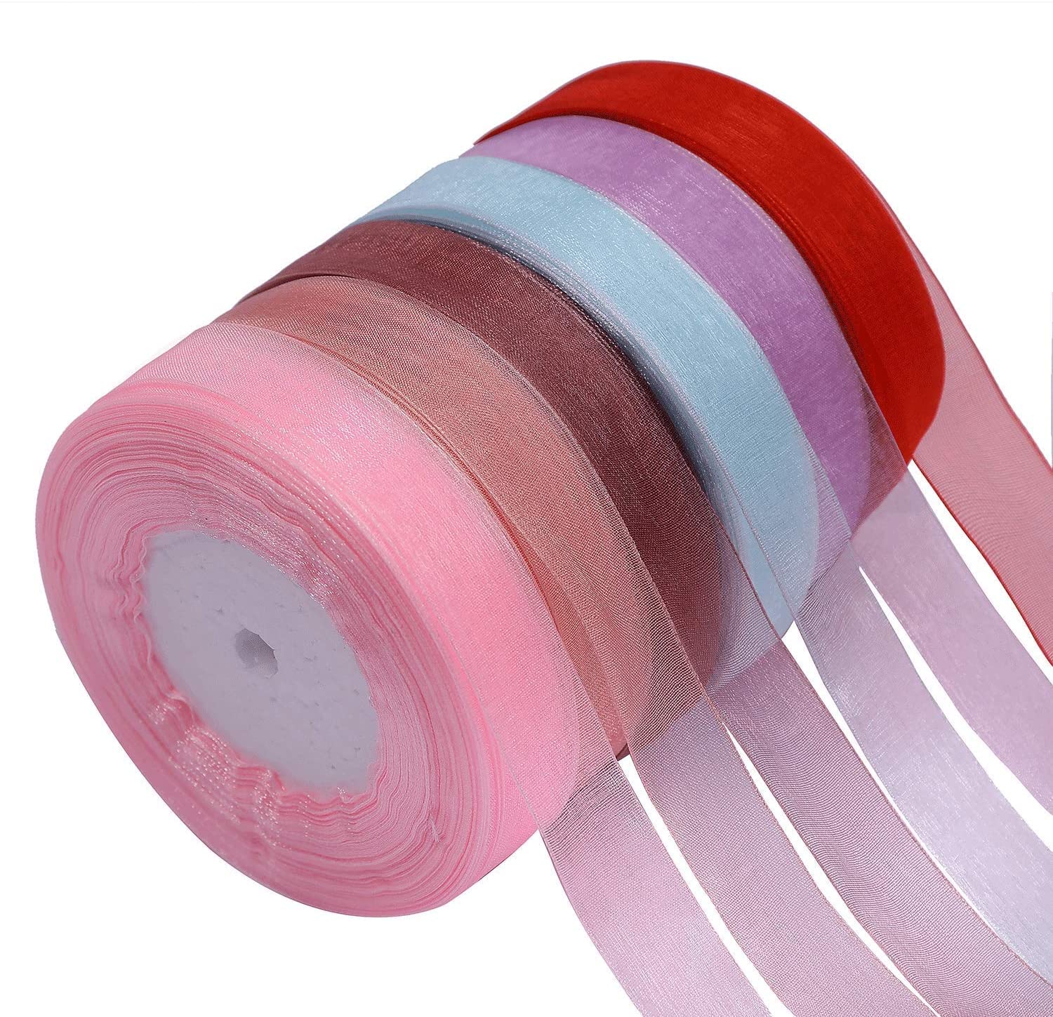 Bells&Whistles 6 Rollssheer Chiffon Ribbon Organza Satin Ribbon For Gift Bouquet Valentine Wrapping Party Wreath Decoration
