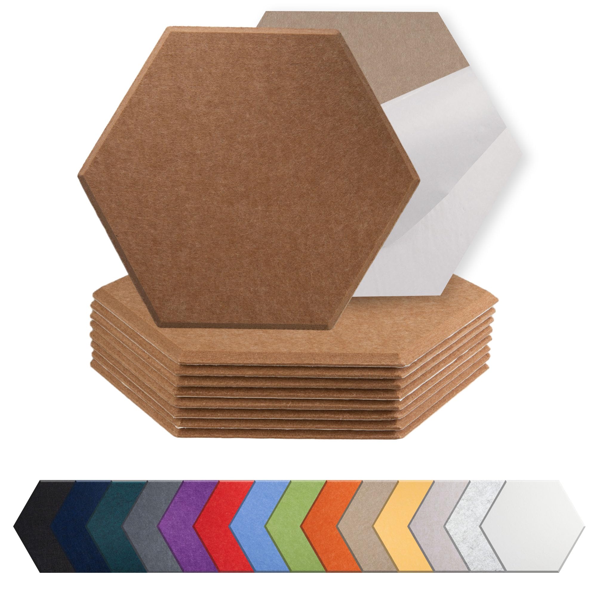 Mollywell Hexagon Acoustic Panels, High Density, Sound Proofing, Decorative Noise Reduction Felt Wall Tiles for Ceilings, Home Office & Gaming Room (Deep Brown), 14x12x0.4 Inch,