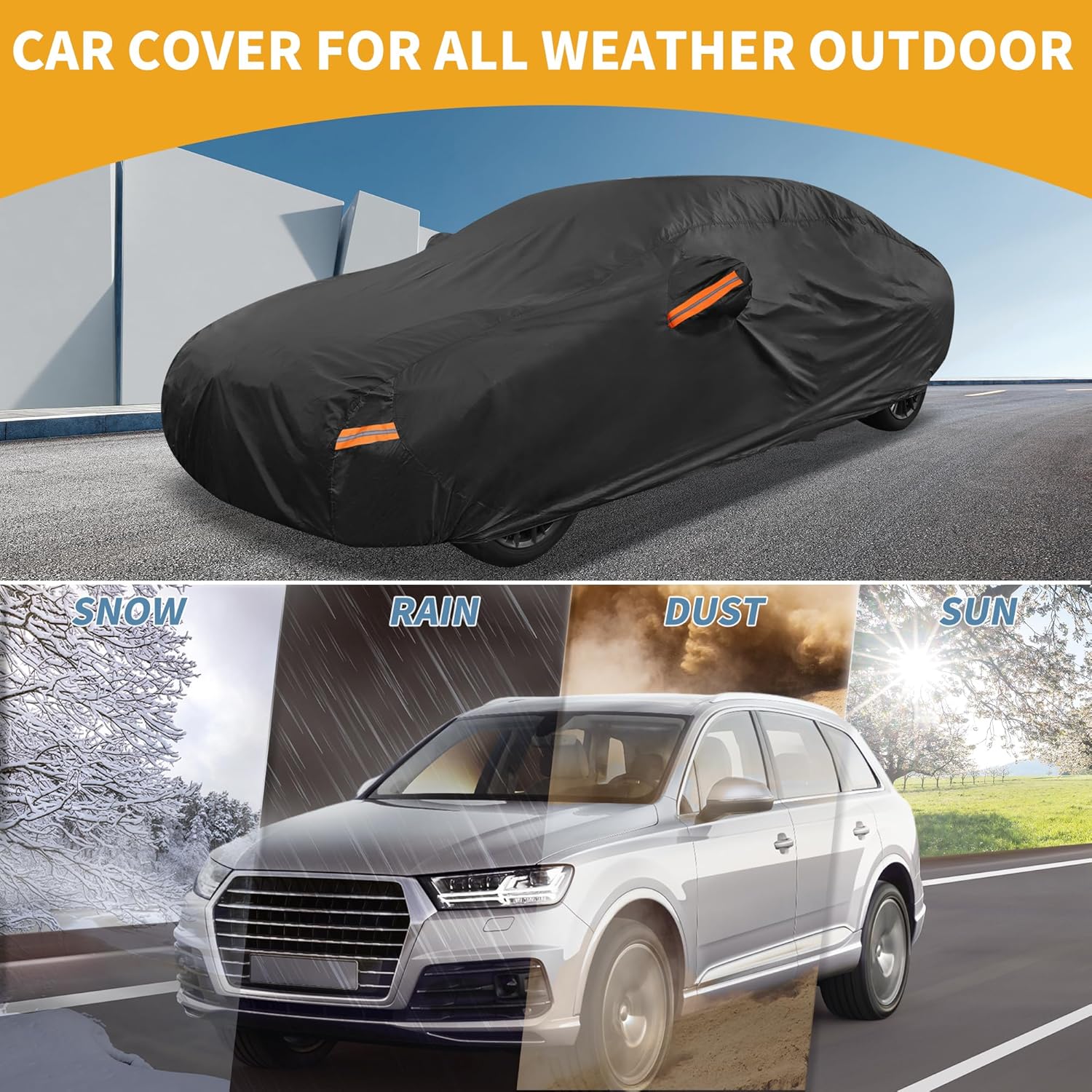 All-Weather Waterproof Car Cover - UV-Resistant Outdoor Full Exterior Protection for BMW I4 190T-PU Black with Right Side Zipper
