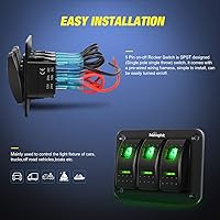 Vista 3 de Nilight Panel de interruptor basculante de aluminio de 3 bandas, tablero de palanca de 5 pines, encendido y apagado, pre-cableado verde