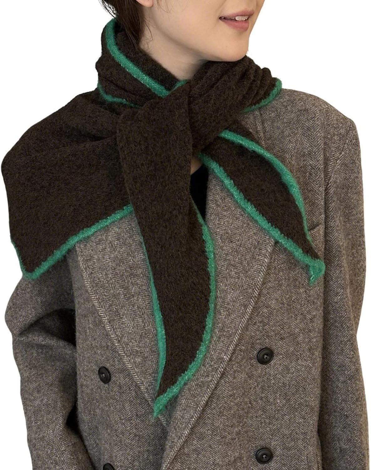 Knitted Triangle Scarf Shawl for Women Cold Weather Soft Warm Wrap Thick Casual Trendy Contrast Colors Scarves
