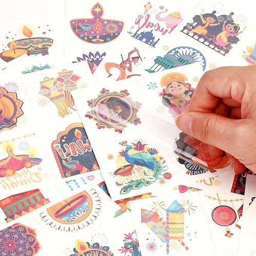 Miniatura 6 de HOWAF 96 tatuajes temporales Happy Diwali, decoración de fiesta de luces para suministros de fiesta india Diwali, calcomanías de tatuajes temporales