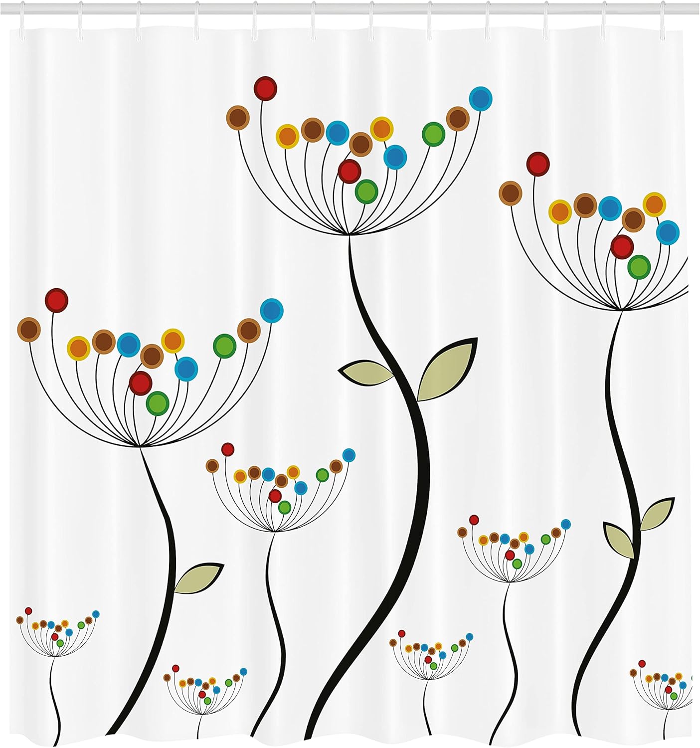 Ambesonne Garden Shower Curtain, Colorful Dandelions Stems and Buds with Leaves Bedding of Plants Wildlife Meadow Cottage Theme of Art, Fabric Bathroom Decor Set with Hooks, 69" W x 70" L, Black Blue