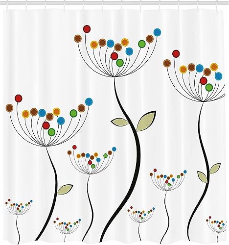 Miniatura 2 de Ambesonne Cortina de ducha de jardín, coloridos dientes de león, tallos y hojas, ropa de cama de plantas, vida silvestre, prado, casa de campo,