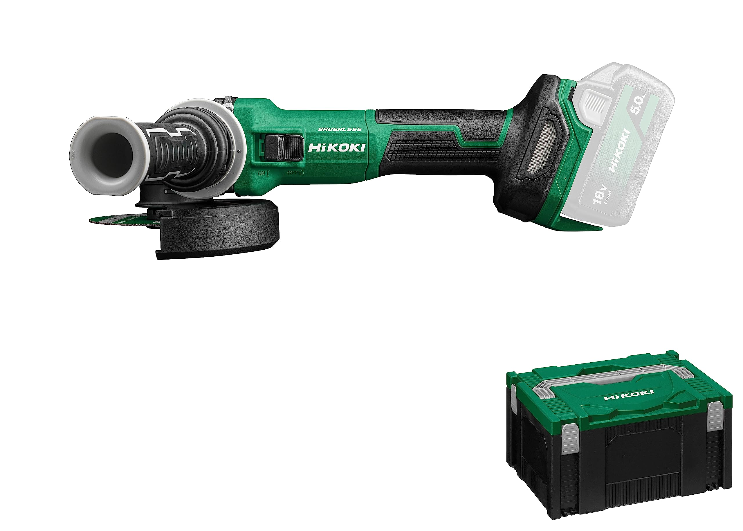 HiKOKI G1813DE Amoladora Angular, 18V Brushless de 125mm con Maletín HSC | Amoladora a batería sin escobillas, protección Kick-Back, disco 125mm, mango antivibración, sin batería ni cargador