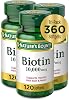 Vitaminas Nature's Bounty Biotina para Cabello, Piel y Uñas, 10,000 mcg, 120 cápsulas blandas, paquete de 3 1