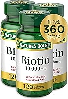 Vista 8 de Nature’s Bounty - Biotina de 10,000 mcg, fortalece la salud del cabello, la piel y las uñas, cápsulas blandas de liberación rápida, 180