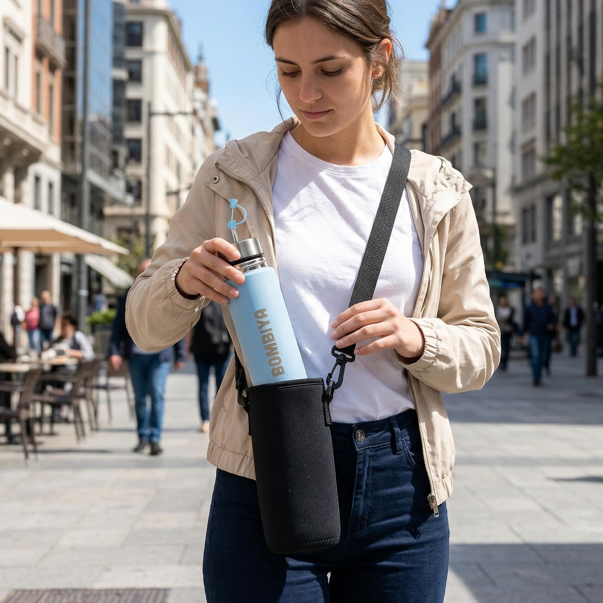 Mate listo 750ml con todas sus partes de acero inoxidable – Termo mate 2 en 1 cambiando su tapa es un termo clásico – Automate para tus mates argentinos o terere (Celeste) — view 4