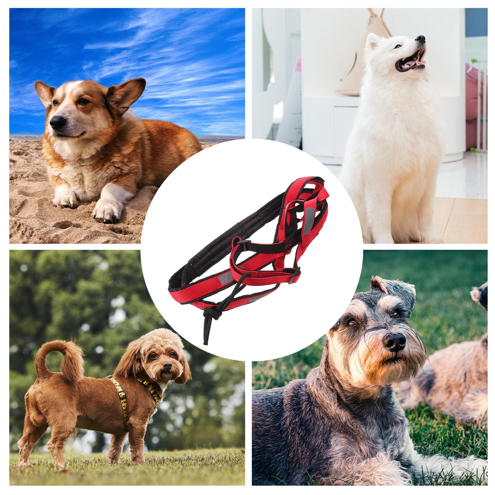 Arnés Ajustable para Perros de Trineo XXL Rojo, Chaleco de Nailon Resistente con Tiras Reflectantes para Correr y Tirar, Arnés para Perros Grandes de Ejercicio y Mushing