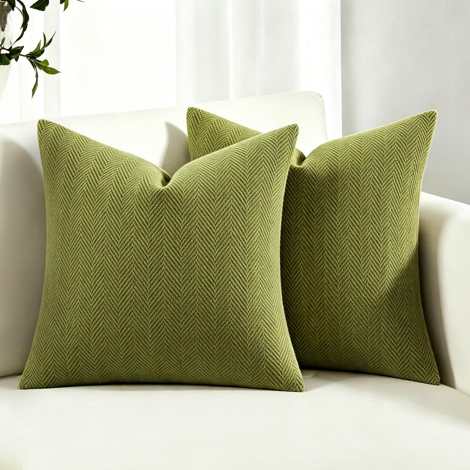 Joymaison 45x45 Pack of 2 Olive Green Chenile Throw Pillow Cushion Covers