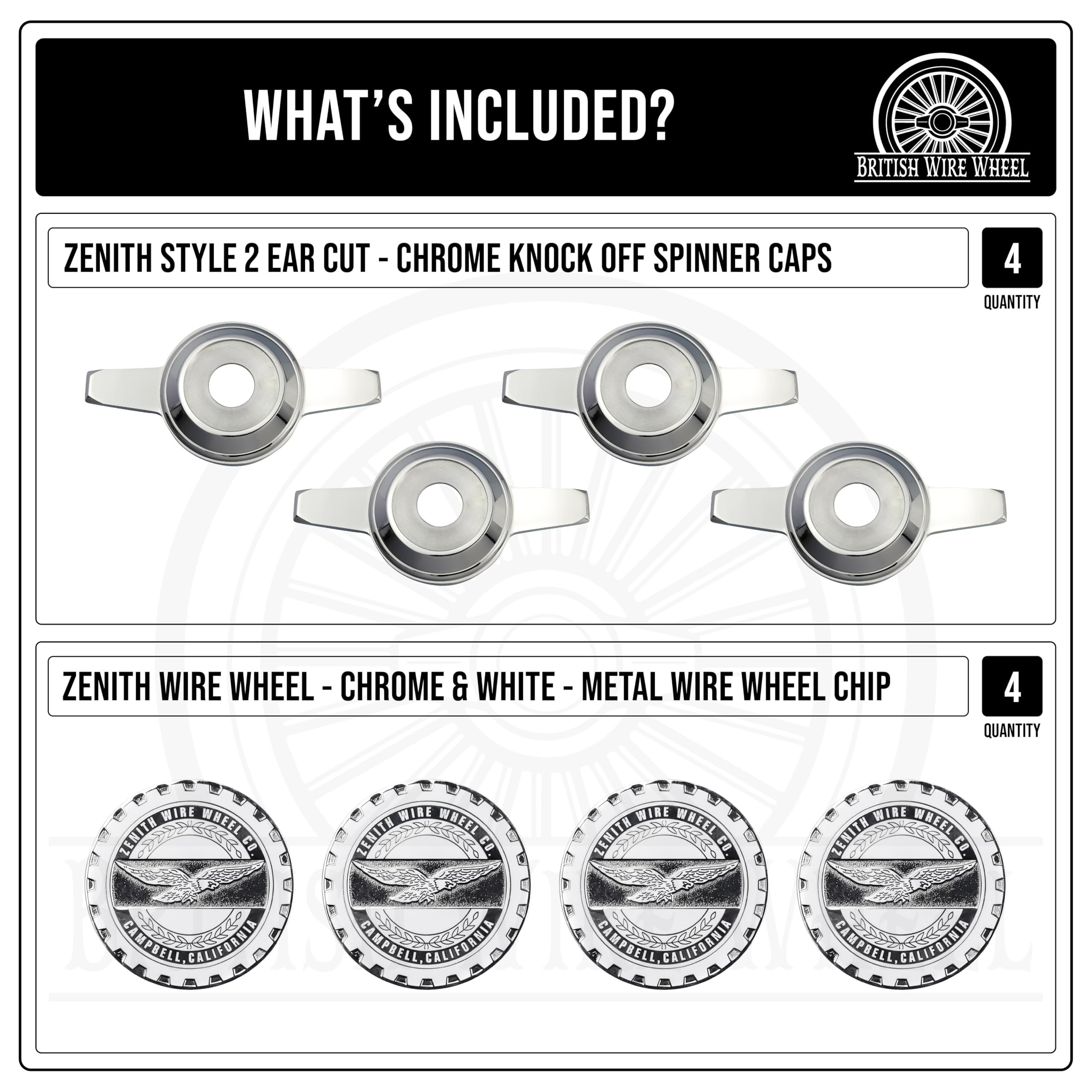Amazon.com: British Wire Wheel 2 Bar Zenith Knock Off Spinner Caps