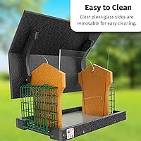 Vista 8 de DutchCrafters Comedero grande de plástico para pájaros con dos jaulas de sebo, comederos para pájaros para exteriores para alimentos o semillas